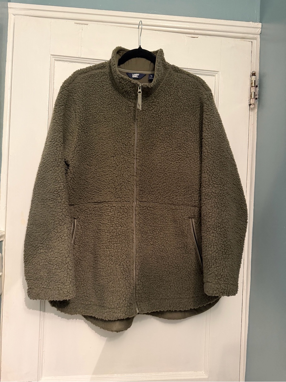Lands’ End Women’s XL Olive Green Sherpa Fleece Full-Zip Jacket